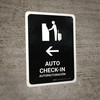 Auto Check In With Left Arrow Black Bilingual Spanish Portrait - Wall Sign