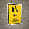 Auto Check In With Left Arrow Yellow Portrait - Wall Sign