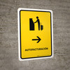 Auto Check In With Right Arrow Yellow Spanish Portrait - Wall Sign