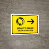 Beauty Salon With Right Arrow Yellow Bilingual Spanish Landscape - Wall Sign