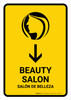 Beauty Salon With Down Arrow Yellow Bilingual Spanish Portrait - Wall Sign