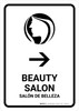 Beauty Salon With Right Arrow White Bilingual Spanish Portrait - Wall Sign