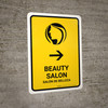 Beauty Salon With Right Arrow Yellow Bilingual Spanish Portrait - Wall Sign