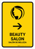 Beauty Salon With Right Arrow Yellow Bilingual Spanish Portrait - Wall Sign