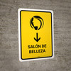 Beauty Salon With Down Arrow Yellow Spanish Portrait - Wall Sign