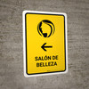 Beauty Salon With Left Arrow Yellow Spanish Portrait - Wall Sign