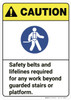 Caution: Safety Belts And Lifelines Required ANSI - Wall Sign