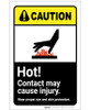 Caution: Hot! Contact May Cause Injury - Wear Proper PPE ANSI Portrait - Label Caution: Hot! Contact May Cause Injury - Wear Proper PPE ANSI Portrait - Label