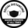 Social Distancing Masks Required At All Times White Circular - Floor Sign