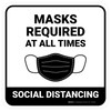 Social Distancing Masks Required At All Times White Square - Floor Sign