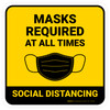 Social Distancing Masks Required At All Times Yellow Square - Floor Sign