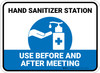 Hand Sanitizer Station - Use Before And After Meeting Blue Rectangle - Floor Sign Hand Sanitizer Station - Use Before And After Meeting Blue Rectangle - Floor Sign
