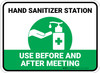 Hand Sanitizer Station - Use Before And After Meeting Green Rectangle - Floor Sign Hand Sanitizer Station - Use Before And After Meeting Green Rectangle - Floor Sign