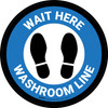 Wait Here: Washroom Line Blue Circular - Floor Sign