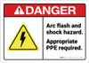 Danger: Arc Flash And Shock Hazard Ppe Required ANSI - Wall Sign