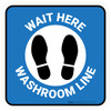 Wait Here: Washroom Line Blue Square - Floor Sign