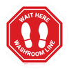 Stop - Wait Here - Washroom Line White Circle - Floor Sign