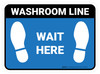 Wait Here: Washroom Line Blue Rectangle - Floor Sign