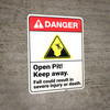 Danger: Open Pit Keep Away Fall Result In Injury ANSI - Wall Sign