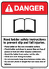 Danger: Read Ladder Safety Instructions Prevent Fall Injuries ANSI - Wall Sign
