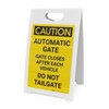 Caution: Automatic Gate Closes After Each Vehicle Portrait - A-Frame Sign Caution: Automatic Gate Closes After Each Vehicle Portrait - A-Frame Sign