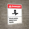 Danger: Warning Pinch Points Watch Hands Vertical ANSI - Wall Sign