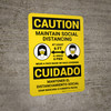Caution: Maintain Social Distancing Bilingual Spanish Portrait - Wall Sign