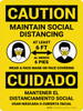 Caution: Maintain Social Distancing Bilingual Spanish Portrait - Wall Sign