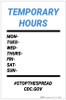 Temporary Hours: Stop The Spread Cdc Gov - Label Temporary Hours: Stop The Spread Cdc Gov - Label