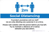 Social Distancing 2m One Customer At A Time with Icon Blue v2 Landscape - Label