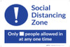 Social Distancing Zone Maximum People Allowed Blue with Exclamation Point Landscape - Label