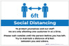 Social Distancing 6ft One Customer At A Time with Icon Blue Landscape - Label Social Distancing 6ft One Customer At A Time with Icon Blue Landscape - Label