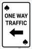 Casino - One Way Traffic Spades Playing Card with Arrow Left Portrait - Label Casino - One Way Traffic Spades Playing Card with Arrow Left Portrait - Label