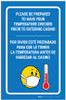 Temperature Check Prior to Entering Casino Bilingual Spanish Portrait with Emoji - Label
