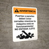 Warning: Doors And Panels Must Be Closed While The Machine Is Running Spanish with Icon - Wall Sign