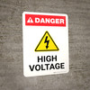 Danger: High Voltage with Hazard Icon Portrait - Wall Sign