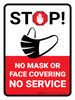 Stop: No Mask No Gloves No Service with Icon Portrait - Wall Sign Stop: No Mask No Gloves No Service with Icon Portrait - Wall Sign