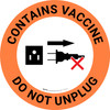 Contains Vaccine - Do Not Unplug Orange with Graphic Circle - Floor Sign Contains Vaccine - Do Not Unplug Orange with Graphic Circle - Floor Sign