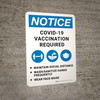 Notice: Covid-19 Vaccination Required Social Distance Wash Hands Wear Mask with Graphic Portrait - Wall Sign