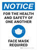 Notice: For the Health and Safety of One Another Face Mask Required with Graphic Portrait - Wall Sign Notice: For the Health and Safety of One Another Face Mask Required with Graphic Portrait - Wall Sign