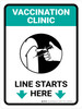 Vaccination Clinic: Line Starts Here Green with Arrows Down Portrait - Wall Sign Vaccination Clinic: Line Starts Here Green with Arrows Down Portrait - Wall Sign