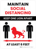 School Safety: Maintain Social Distancing Keep One Lion Apart Portrait - Wall Sign