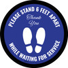 Please Stand 6 Ft/2 m Apart When Waiting in Line - Thank You with Icon Blue Circular - Floor Sign Please Stand 6 Ft/2 m Apart When Waiting in Line - Thank You with Icon Blue Circular - Floor Sign