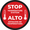 Stop Temperature Station Bilingual Spanish - Red/White with Icon Circular - Floor Sign