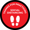 Thanks For Practicing Social Distancing Red Circular with Icon - Floor Sign Thanks For Practicing Social Distancing Red Circular with Icon - Floor Sign