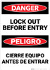 Danger: Lockout Before Entry Bilingual Spanish - Wall Sign Danger: Lockout Before Entry Bilingual Spanish - Wall Sign