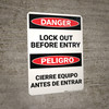 Danger: Lockout Before Entry Bilingual Spanish - Wall Sign Danger: Lockout Before Entry Bilingual Spanish - Wall Sign