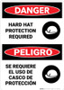 Danger: Hard Hat Protection Required Bilingual Spanish - Wall Sign Danger: Hard Hat Protection Required Bilingual Spanish - Wall Sign