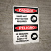 Danger: Hard Hat Protection Required Bilingual Spanish - Wall Sign Danger: Hard Hat Protection Required Bilingual Spanish - Wall Sign