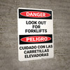 Danger: Lift Truck Forklifts Bilingual Spanish - Wall Sign